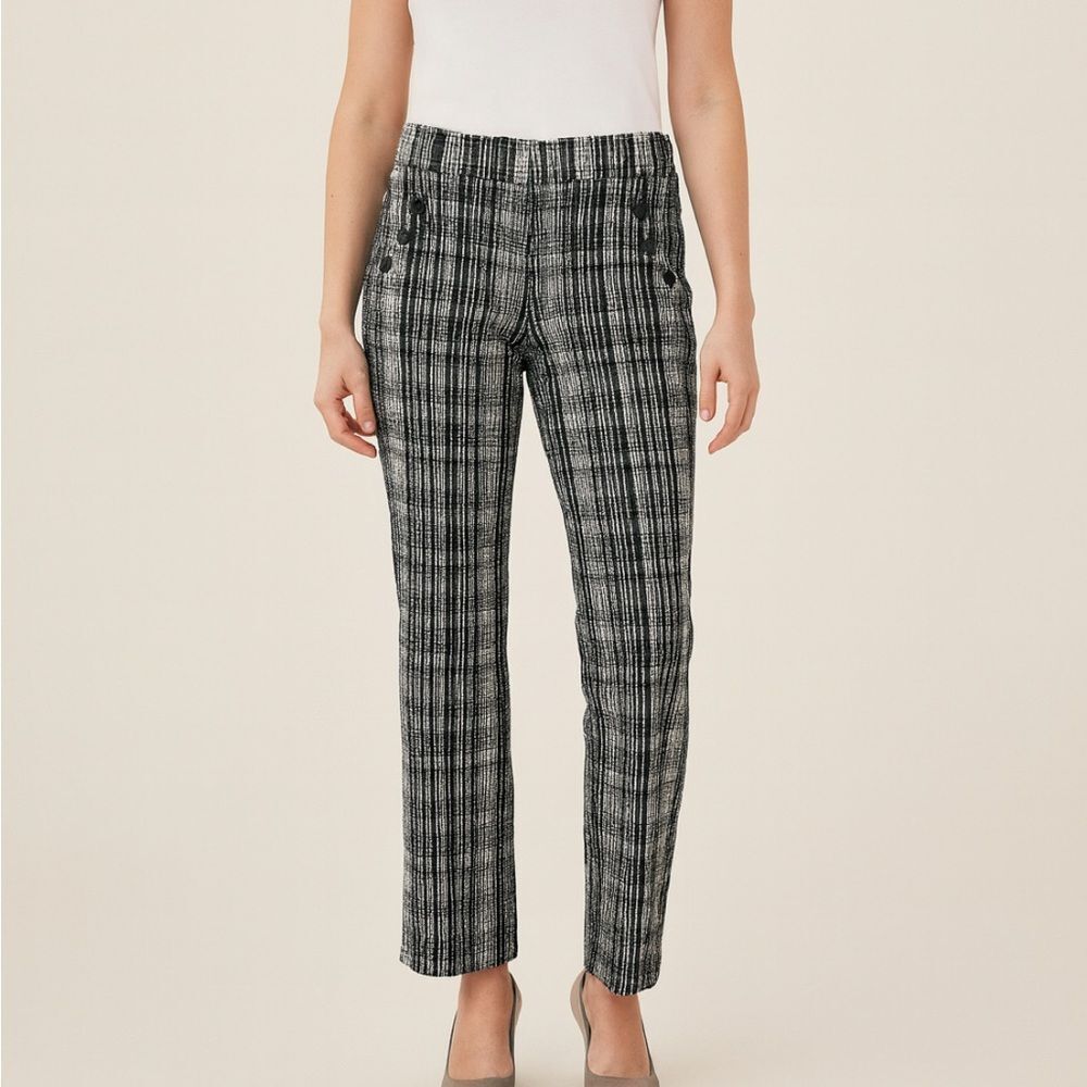 Betabrand Black/White Striped Pull On Women Straight Leg Office Slim Pant Sz MP